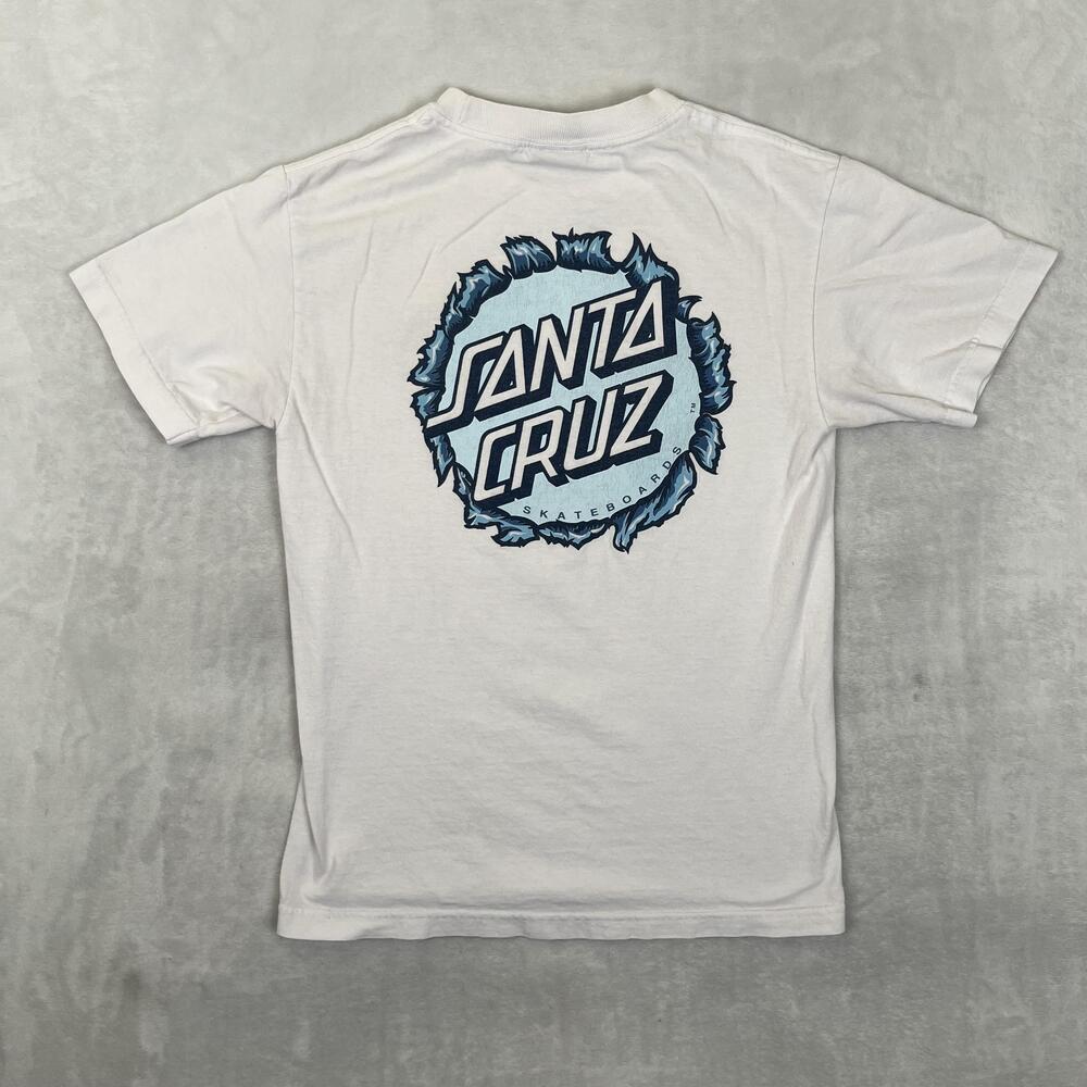 VTG NHS Santa Cruz T-Shirt Mens Small White Logo Skateboard Graphic Back Print